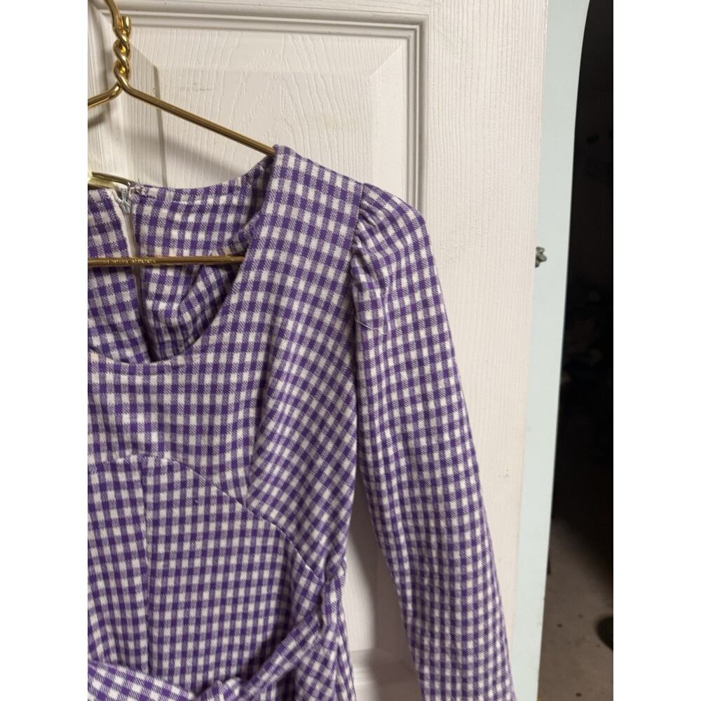 Vnt 70s Handmade Dress Gingham Maxi Cottagecore Flaws Purple Xs 32w Regency - Picture 3 of 10
